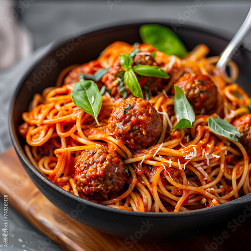 Italian Spaghetti and Meatballs in a bowl