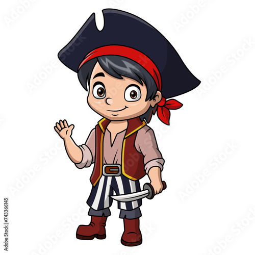 Cute pirate boy cartoon holding a sword