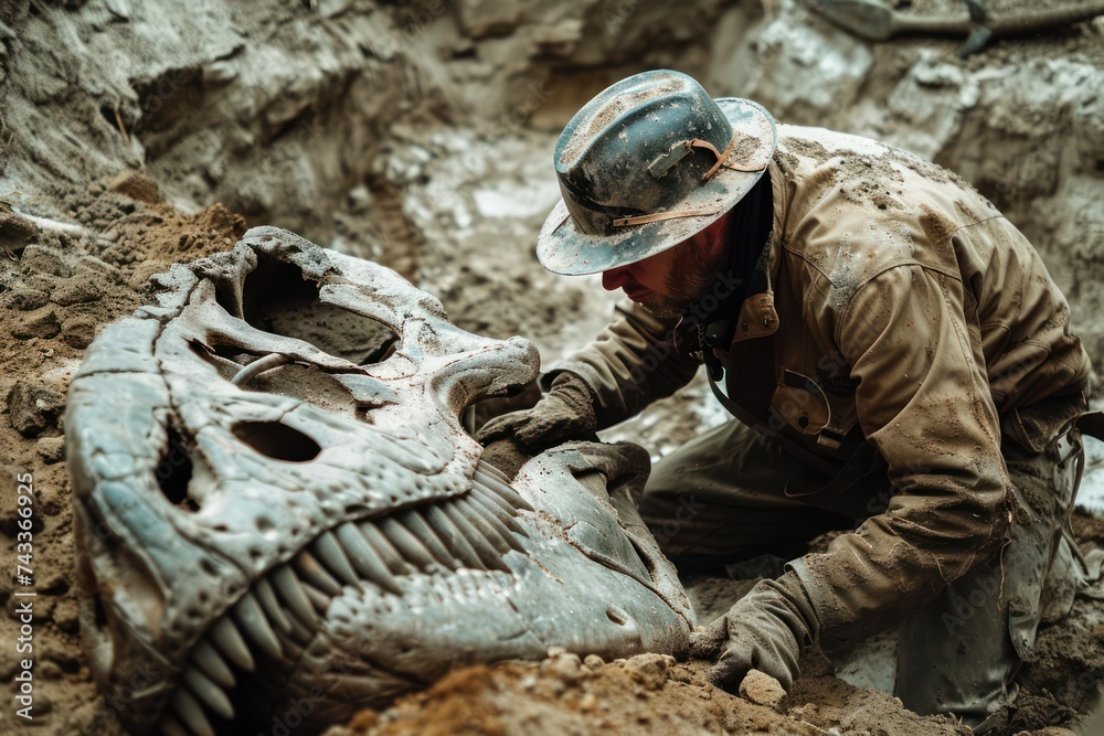 Fototapeta premium Archaeologists who unearthed dinosaur skeletons
