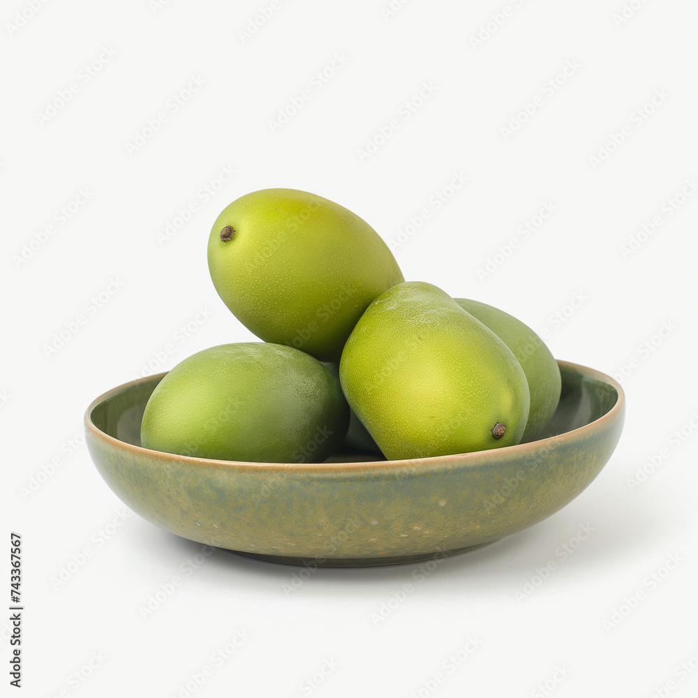 Mangos on plate with white background Mangos on plate with white background