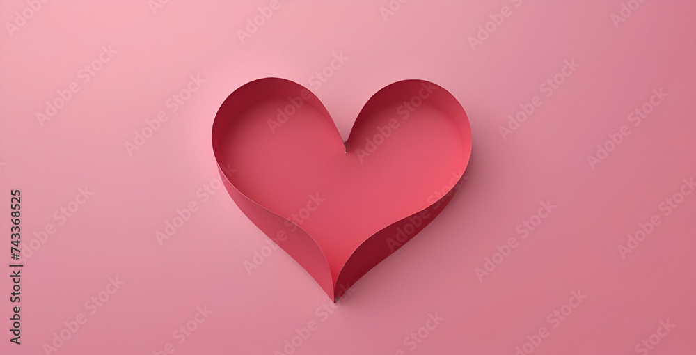 pink heart on a red background - obrazy, fototapety, plakaty 