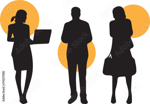 Office Activity Silhouettes, 3 silhouettes of daily office activities of office people