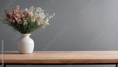 Minimal Scandinavian contemporary empty wooden table with sunlight. Simplistic Home  flower  plants.