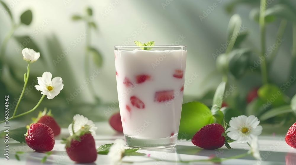 Copy space Imagine fresh strawberry yogurt smoothies in a Glass with strawberry farm, Dairy Farming, and Healthy Food Concept Copy space Imagine fresh strawberry yogurt smoothies in a Glass with strawberry farm, Dairy Farming, and Healthy Food Concept