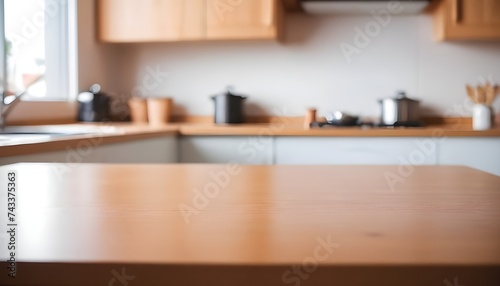 empty clean table in front of kitchen  modern interior design  