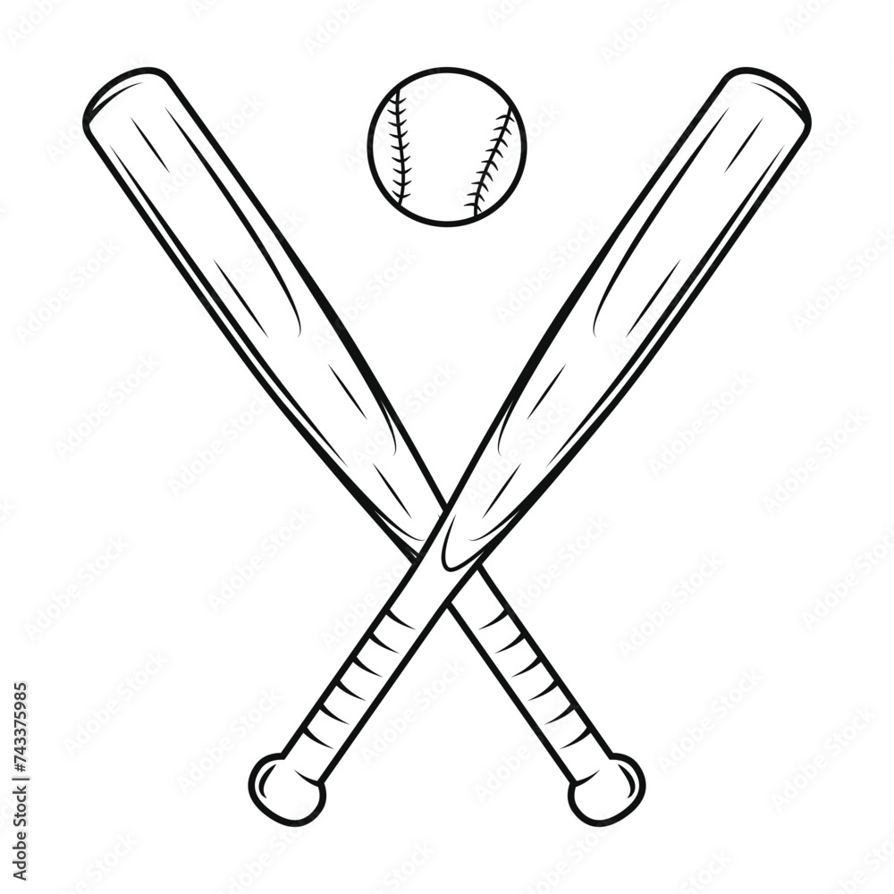 Baseball bats crossed and ball vector illustration Baseball bats crossed and ball vector illustration