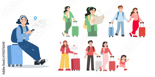 Vector illustration set of people traveling