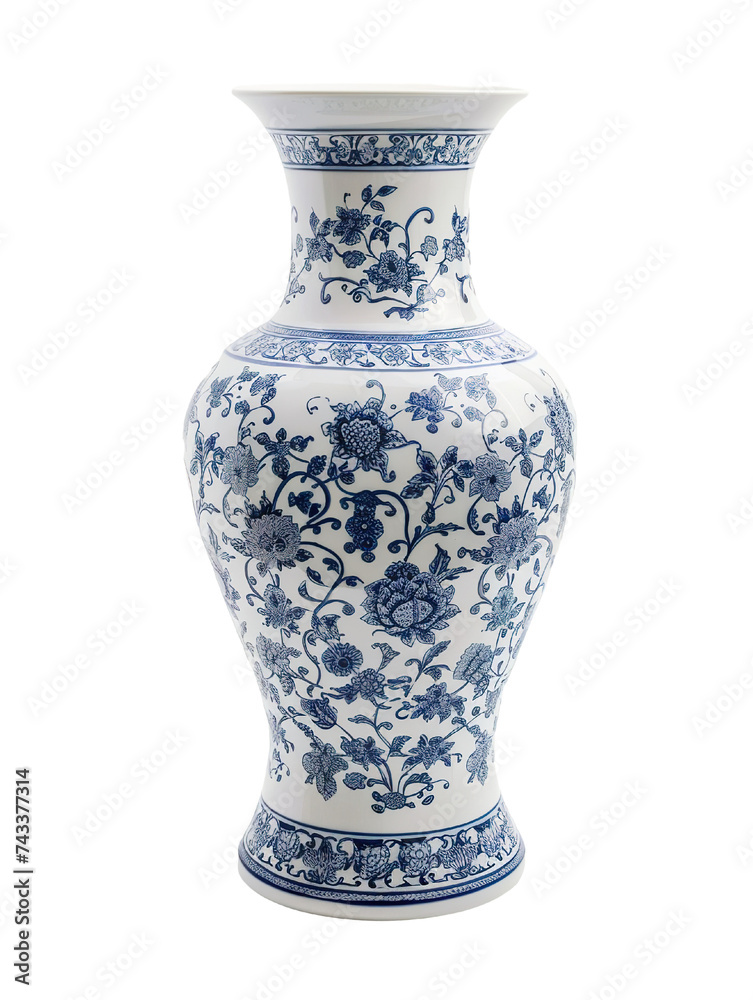 blue and white large vase isolate on white background PNG
