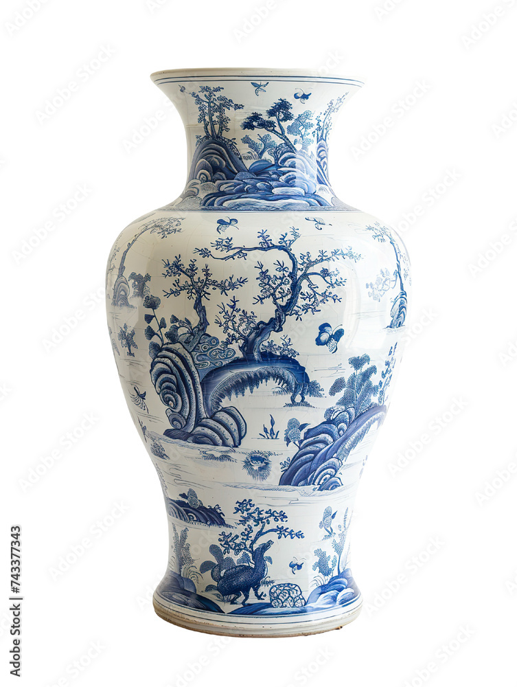 blue and white large vase isolate on white background PNG