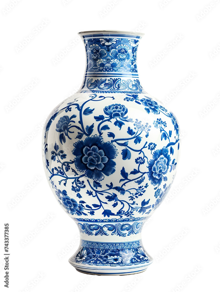blue and white large vase isolate on white background PNG