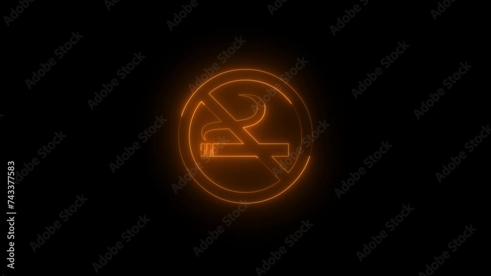 Neon glowing brown smoking ban icon animation in black background Neon glowing brown smoking ban icon animation in black background
