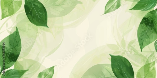 Lush green leaves overlay on a soft pastel background, eco-themed graphic design.