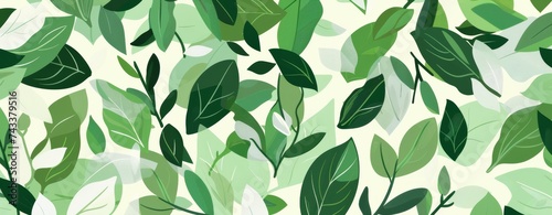 Seamless leaf pattern on a green gradient background, vibrant botanical design.