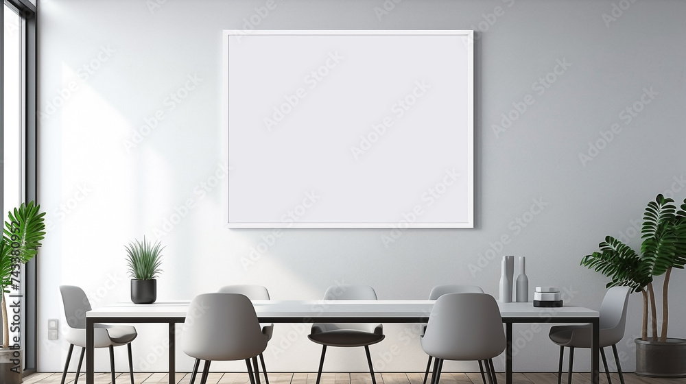 Interior of office with walls, wooden floor, computer table with chairs for visitors. Modern mockup Interior of office with walls, wooden floor, computer table with chairs for visitors. Modern mockup