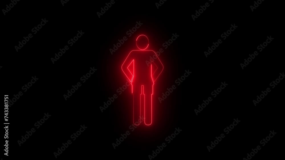 Neon glowing red boy icon animation in black background Neon glowing red boy icon animation in black background