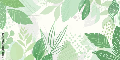 Fresh botanical collage with mixed textures and leaf patterns in soothing green tones.