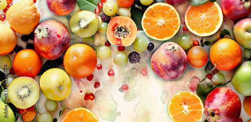 Fresh exotic fruits background. Top view. Summer illustratiion. © bit24