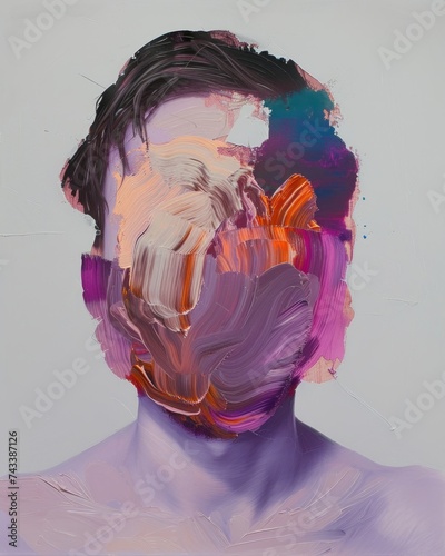 This expressive artwork features vibrant strokes depicting a male portrait in contemporary abstract style