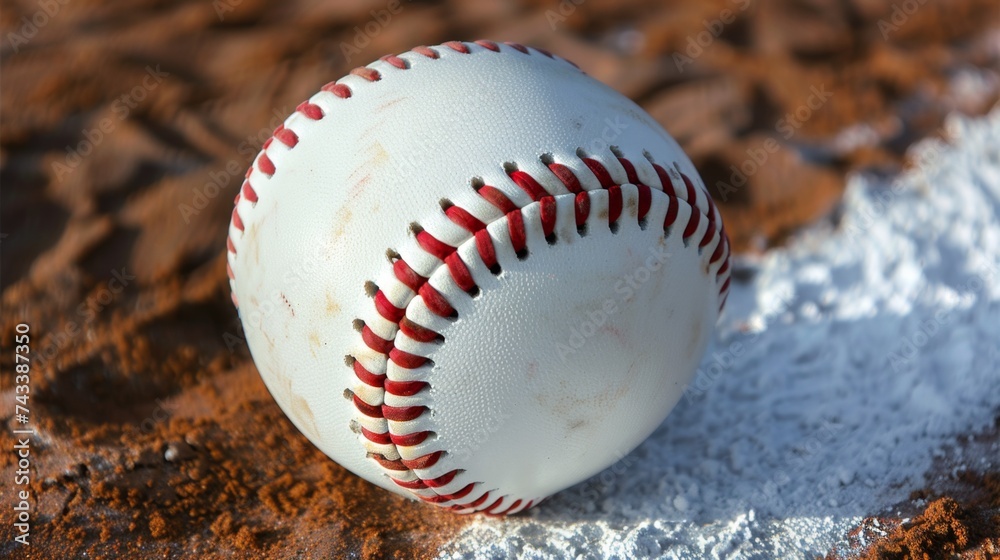 A dirty baseball on brown dirt near the white line, representing the gritty nature of the sport, suitable for baseball and outdoor sports themes. A dirty baseball on brown dirt near the white line, representing the gritty nature of the sport, suitable for baseball and outdoor sports themes.