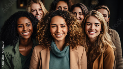 Group of multi ethnic people smiling with looking at camera. photo
