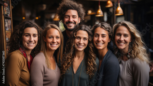 Group of multi ethnic people smiling with looking at camera.