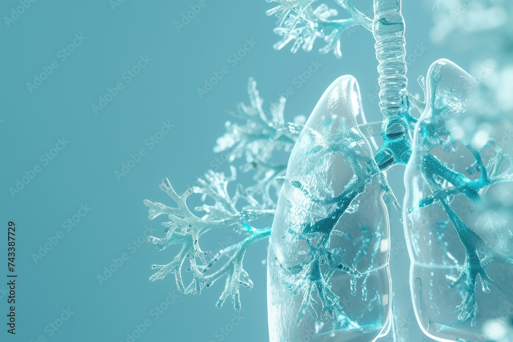 human respiratory system, with oxygen being taken in and carbon dioxide being expelled - obrazy, fototapety, plakaty 