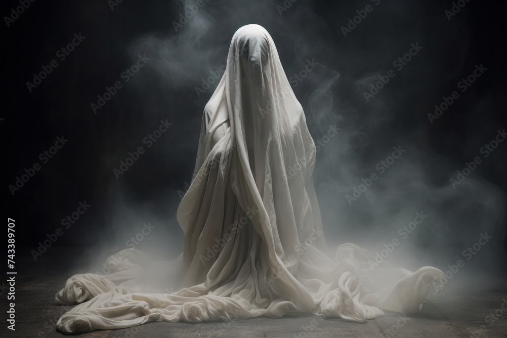 A photorealistic depiction of a spooky, ghostly figure. AI Generative. A photorealistic depiction of a spooky, ghostly figure. AI Generative.