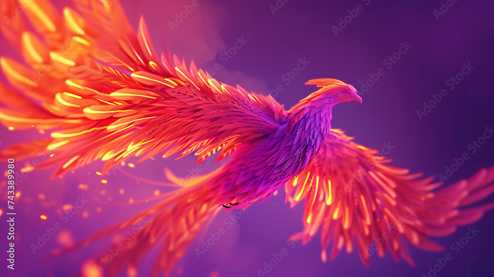 Vibrant phoenix in flight, its bright feathers a symbol of mythical power and eternal rebirth, AI Generative. Vibrant phoenix in flight, its bright feathers a symbol of mythical power and eternal rebirth, AI Generative.