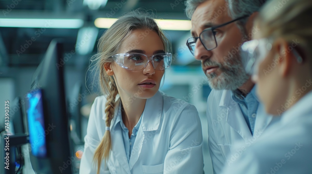 Modern factory. Industry 4.0. The project engineer talks to a female worker controlling a production line in a factory. It uses a computer machine learning. Modern factory. Industry 4.0. The project engineer talks to a female worker controlling a production line in a factory. It uses a computer machine learning.