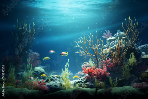 Vibrant underwater coral ecosystem illustration, inspired by AI generative art.
