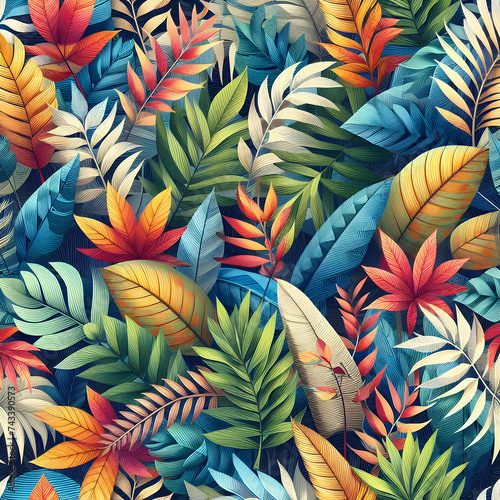 pattern with colorful leaves.  vector  wallpaper  leaf  floral  illustration  flower  design  nature  texture  decoration  leaves  art  decor  ornament  spring  plant  Ai generated 