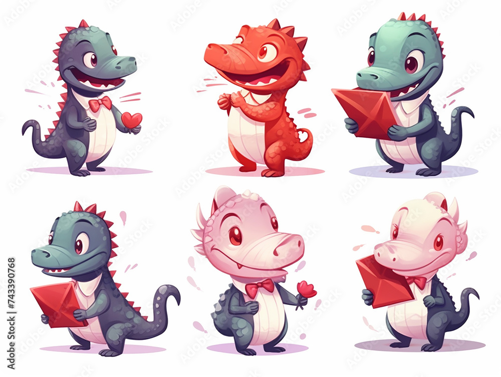 Watercolor valentines day love crocodile couple, hand drawn watercolor illustration for greeting card or invitation design