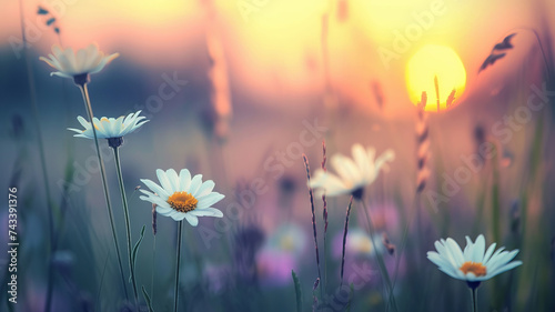 Daisies against a sunset, a perfect blend of natural splendor and AI Generative artistry. © Alisa