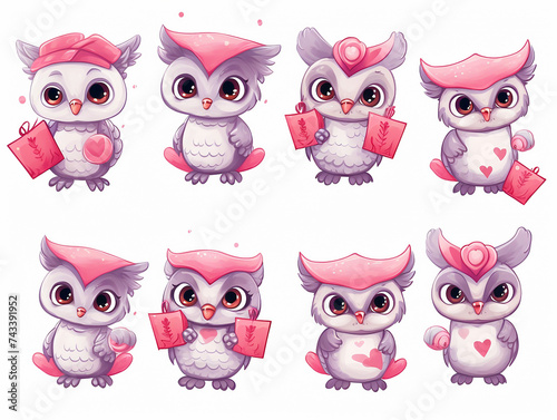 Wallpaper Mural Watercolor valentines day love owl couple, hand drawn watercolor illustration for greeting card or invitation design Torontodigital.ca