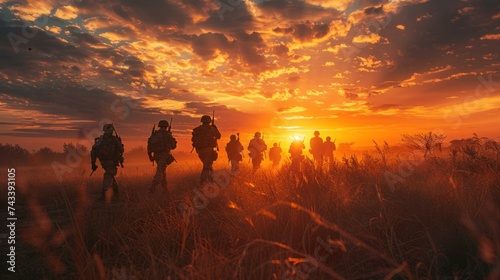 Military of soldiers walking on the war. © sirisakboakaew