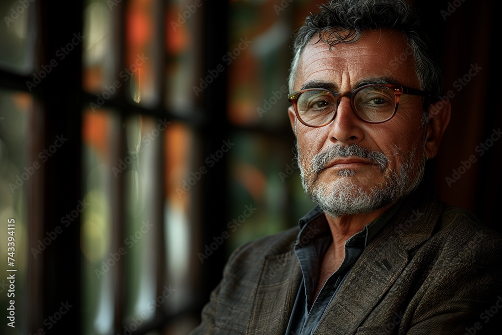 portrait of a Latino CEO businessman wearing glasses self confident transforming leadership concepts on blur background portrait of a Latino CEO businessman wearing glasses self confident transforming leadership concepts on blur background