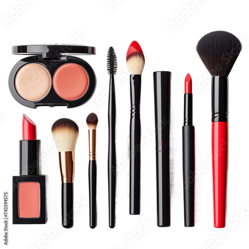 make up brushes and powder isolated on white 