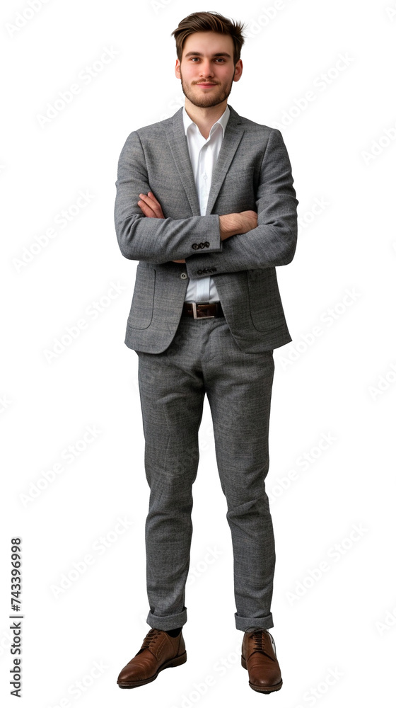 Isolated, transparent, no background, Confident Male Accountant in Modern Gray Suit Poses in Full Body Shot with Professional and Elegant Look, Isolated on Transparent Background Isolated, transparent, no background, Confident Male Accountant in Modern Gray Suit Poses in Full Body Shot with Professional and Elegant Look, Isolated on Transparent Background