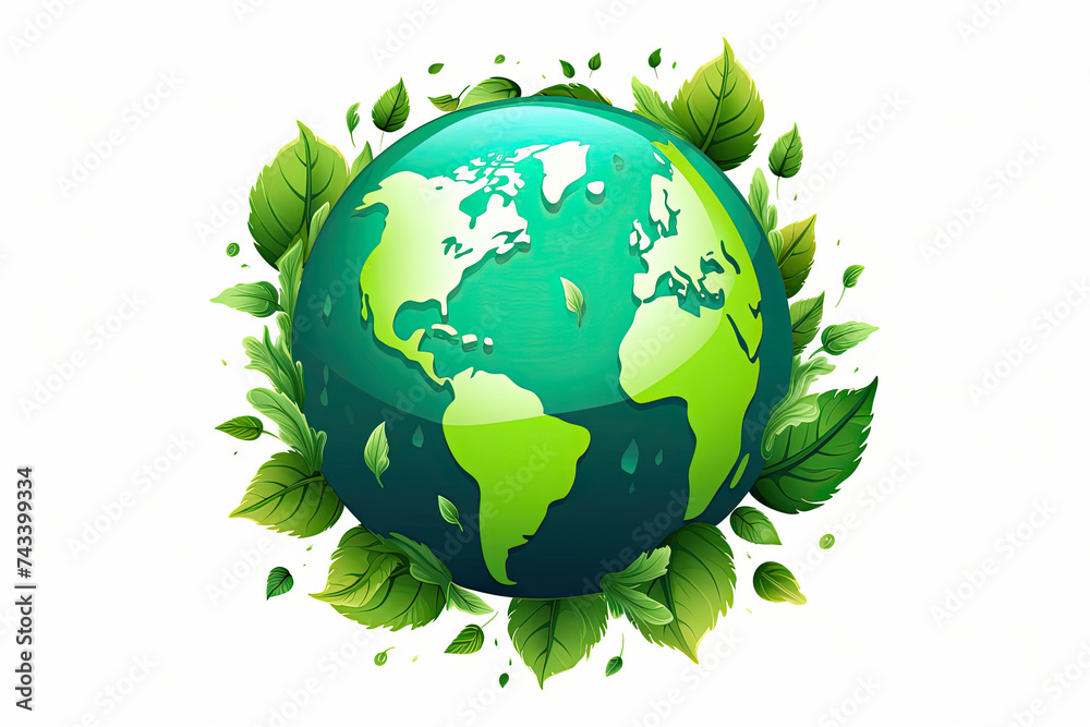 Illustration of Green Planet Earth on White Background. Earth Day Banner with Copy Space Illustration of Green Planet Earth on White Background. Earth Day Banner with Copy Space