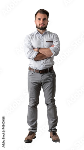Isolated, transparent, no background, Confident Male Engineer in Gray Background Full Body Pose - Professional Portrait of Successful Industrial Architect with Beard and Glasses