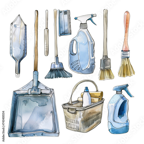 clipart bundle of cleaning house equitment on white background  photo