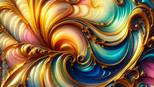 Abstract Background Wallpaper with Waves and Curves in Vivid Colors. Baroque Wall Art for Home Decor, Fractal Texture Pattern Design for mobile cell phone, smartphone, computer, tablet, Romantic Hue