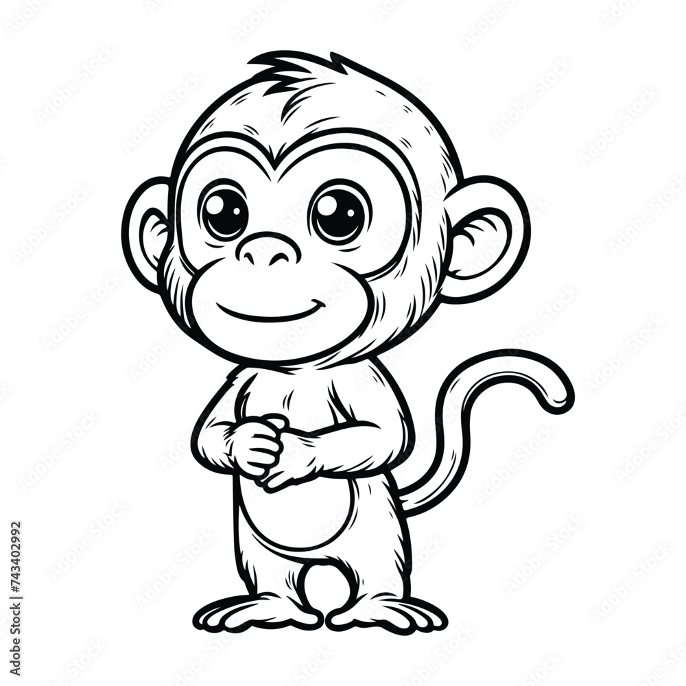 line art of monkey cartoon standing vector line art of monkey cartoon standing vector