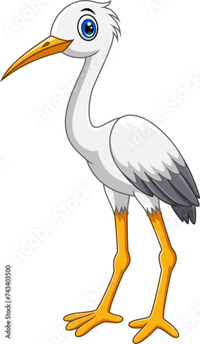 Cartoon cute white stork bird on white background  © irwanjos