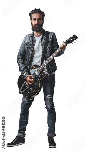 Isolated, transparent, no background, Unbelievably Beautiful Proud Male Musician Standing Confidently in Full Body Portrait Pose on Gray Background