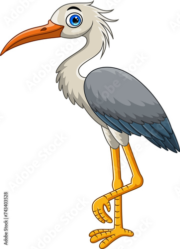 Cartoon cute crane bird bird on white background  © irwanjos