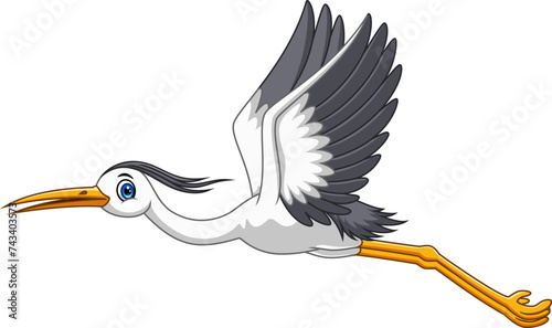 Cartoon cute white stork flyimg on white background © irwanjos