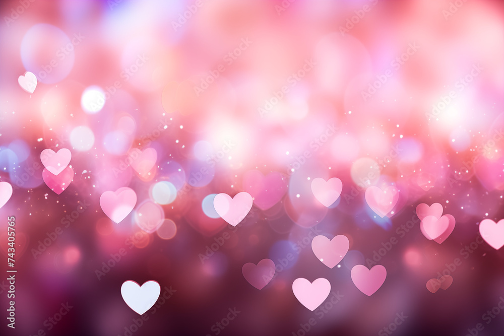 Abstract blurred hearts on bokeh background
