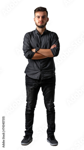 Isolated, transparent, no background, Unbelievable Beautiful Proud Male Software Developer in Full Body Pose on Gray Background