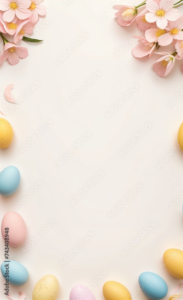 Obraz premium Easter eggs on pastel background with copy space.